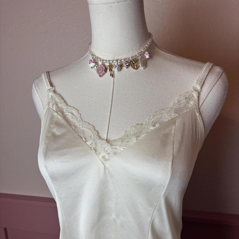 fairy coquette dreamy vtg babydoll lace cami top ILGWU sz 34 antron nylon - Picture 2 of 8